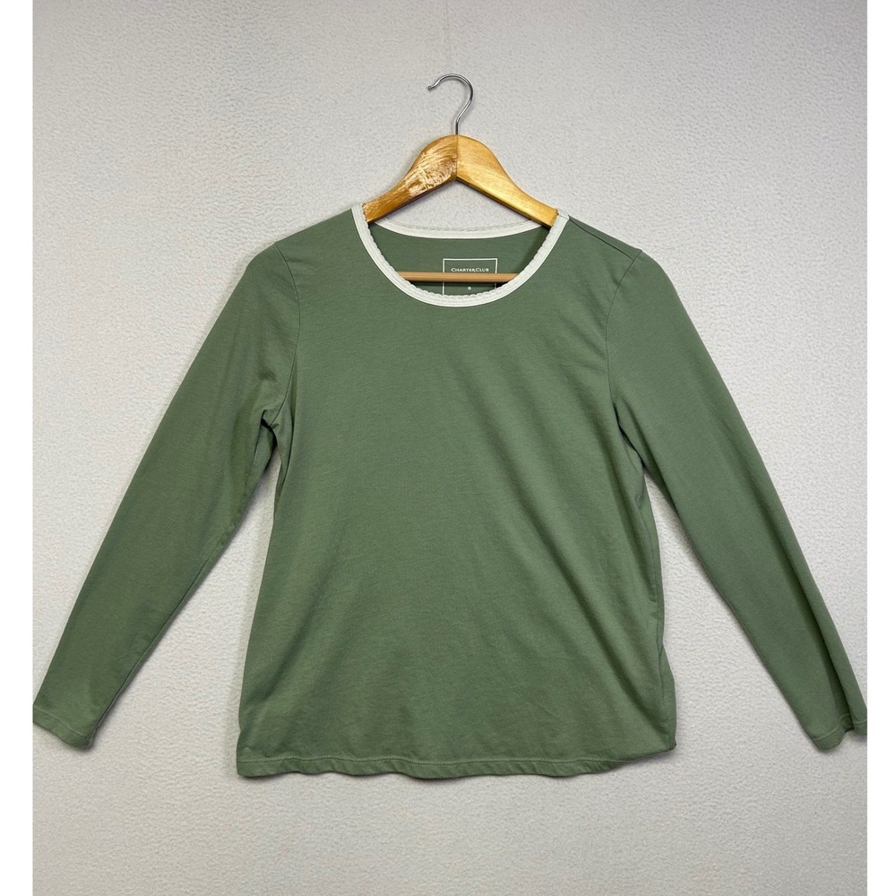 Minimalist Charter Club Women Small Sage Green Ringer Long Sleeve Tee